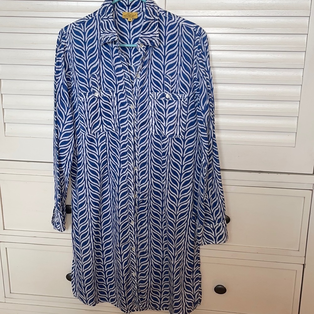 Roberta Roller Rabbit Blue and White Long Sleeve Shirt Dress